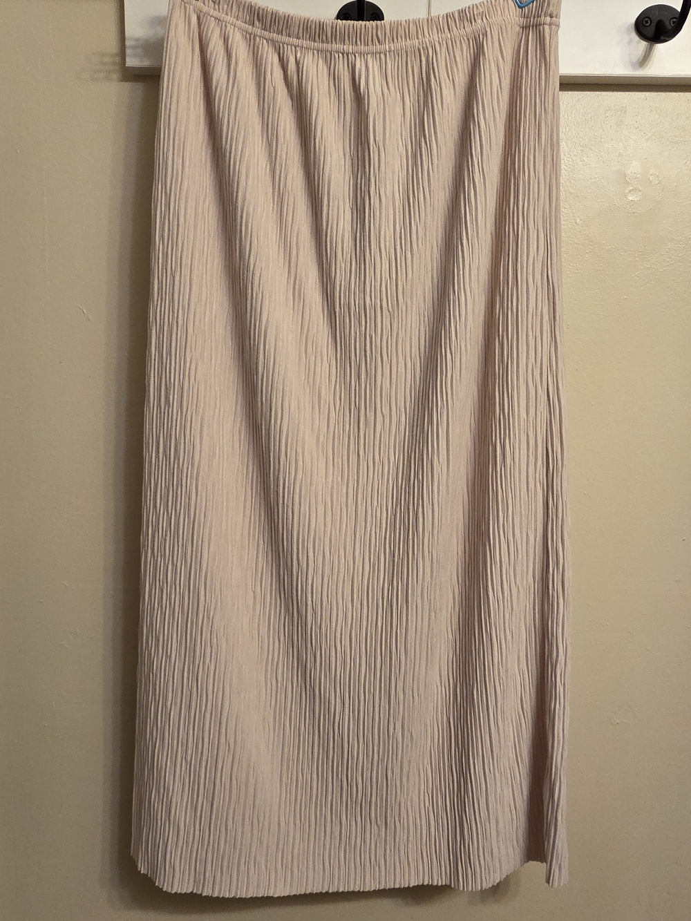 Jon Michel Vintage 90s Granolagirl Crinkle Pleated Midi Skirt Lagenlook Cream L